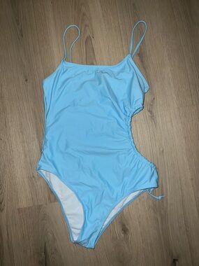 Blue Cut-Out One-Piece Swimsuit Size M | Adjustable Drawstring Sides